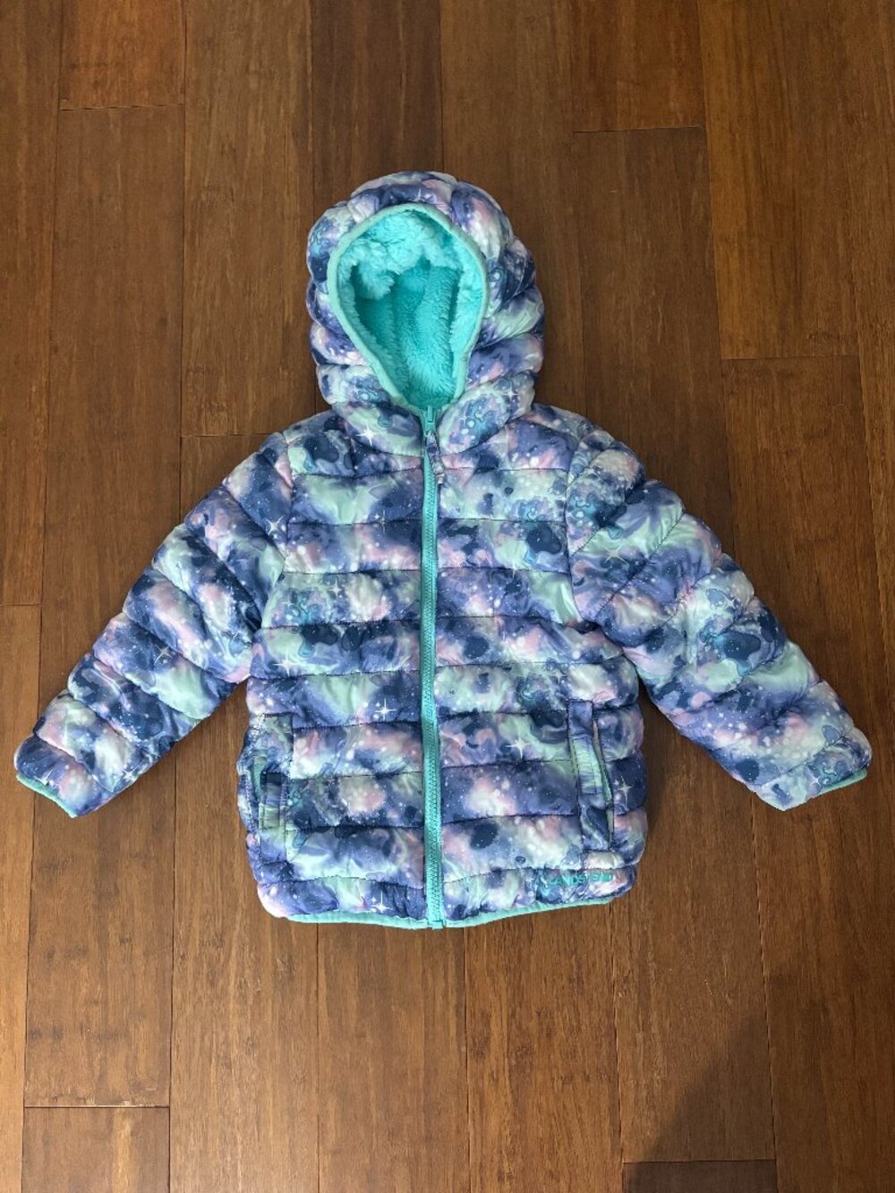 Lands' End Girls Reversible Hooded Jacket Size XS (4-5) Galaxy Print